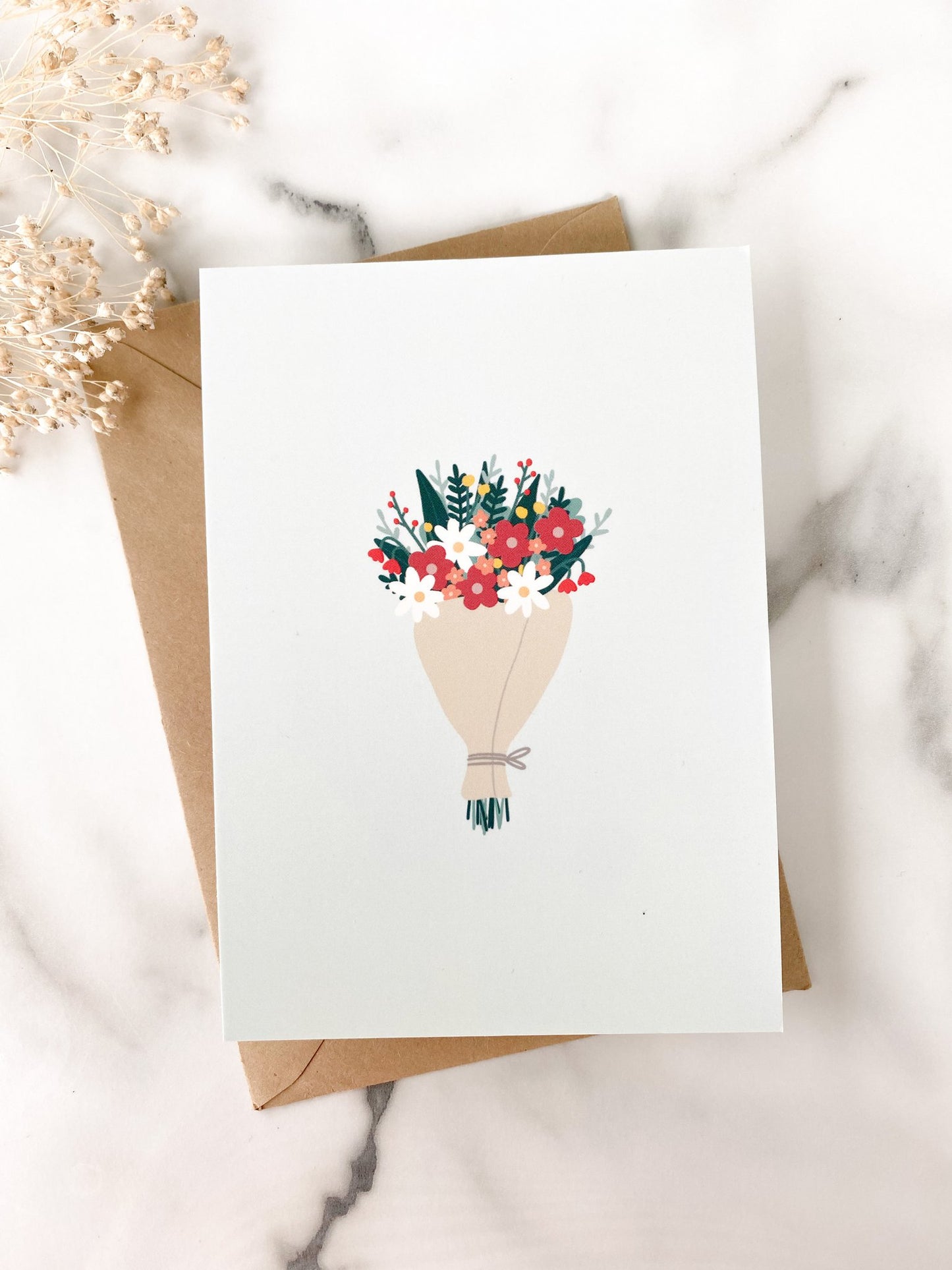 Bos kleurrijke bloemen op een wenskaart, verjaardagskaart of een kaartje voor speciale gelegenheden