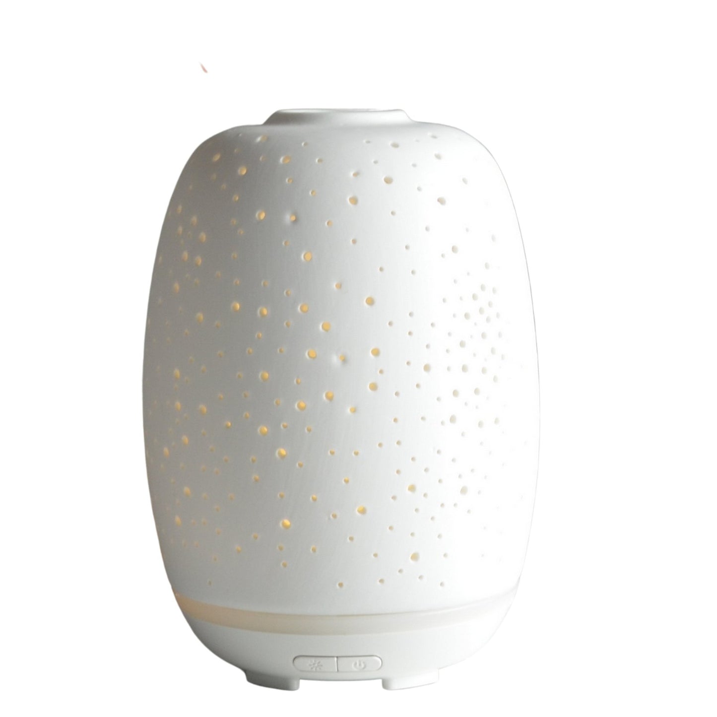 Witte ultrasone diffusor stella in keramiek met verlicht glaswerk