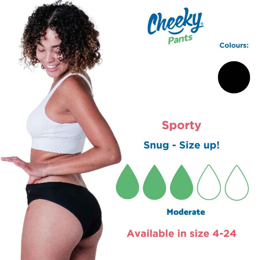 Cheeky Wipes Menstruatieondergoed Feeling Sporty zwart