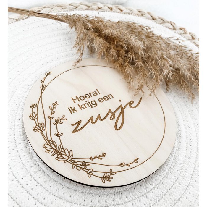 Houten aankondiging broertje of zusje