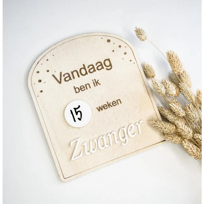 Houten invulbordje aantal weken zwanger