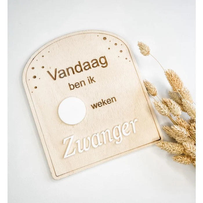Houten invulbordje aantal weken zwanger