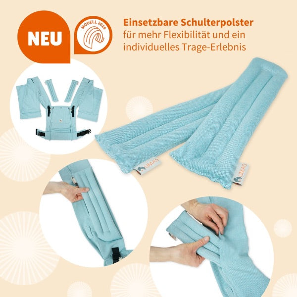 Draagzak met brede schouderbanden die je mooi kan spreiden op je rug om het gewicht goed te verdelen