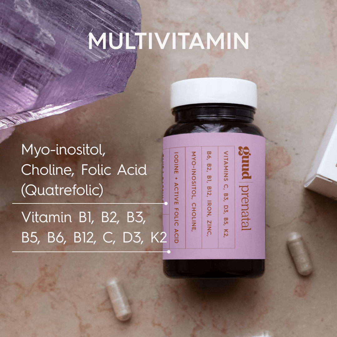 Guud Woman Prenatal multivitamine: verpakking achterkant met ingrediënten