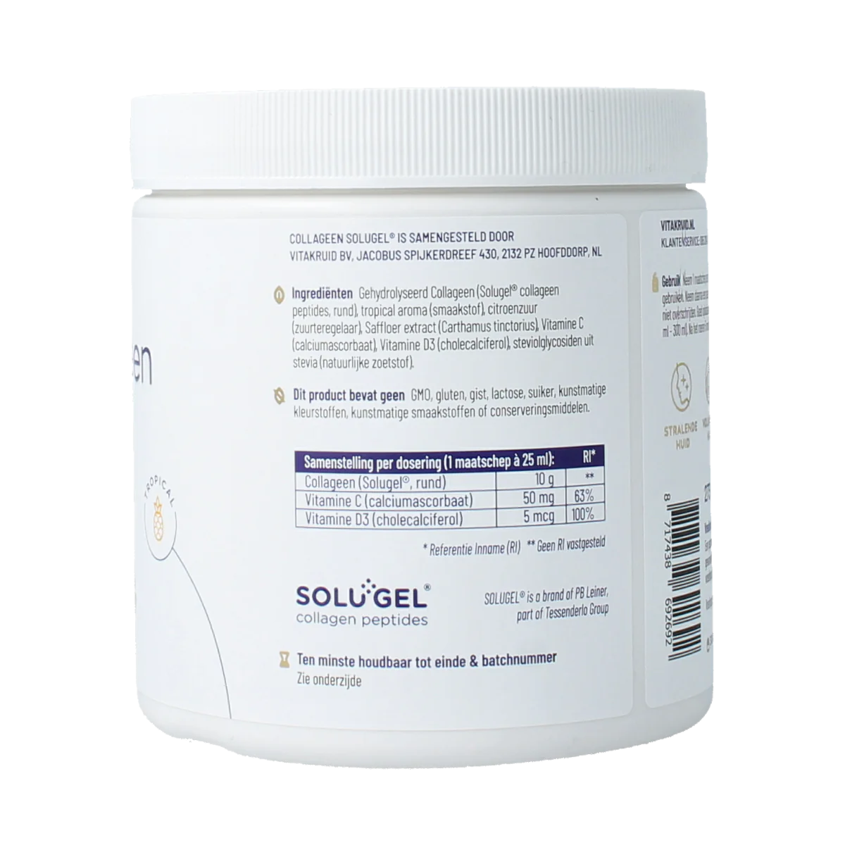 Vitakruid Collageen Solugel Poeder met vitamine C en D 250gr