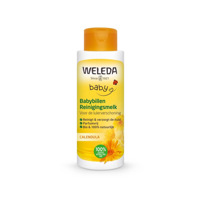 Weleda Calendula reinigingsmelk voorkomt roodheid en schrale plekjes en is veilig en zacht voor gevoelige babyhuid