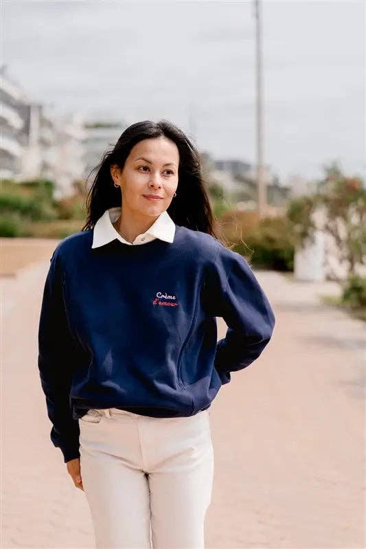 Limky zwangerschaps- en borstvoedingssweater Crème d'Amour in navy: vooraanzicht