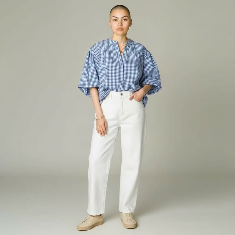 Madeleine et Marie borstvoedingsblouse blauw: vooraanzicht