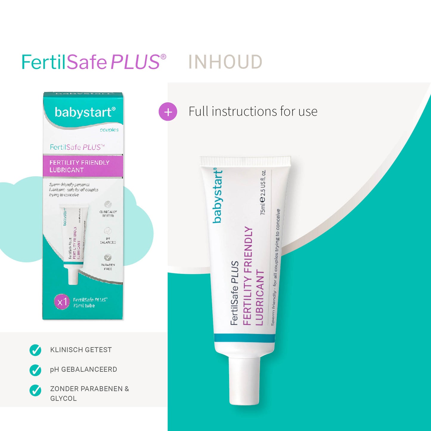 BabyStart FertilSafe Plus spermavriendelijk glijmiddel 75ml: inhoud van de verpakking