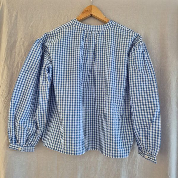 Madeleine et Marie geruite borstvoedingsblouse met lange mouwen - blauw/wit