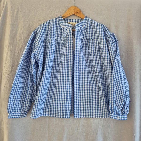 Madeleine et Marie geruite borstvoedingsblouse met lange mouwen - blauw/wit
