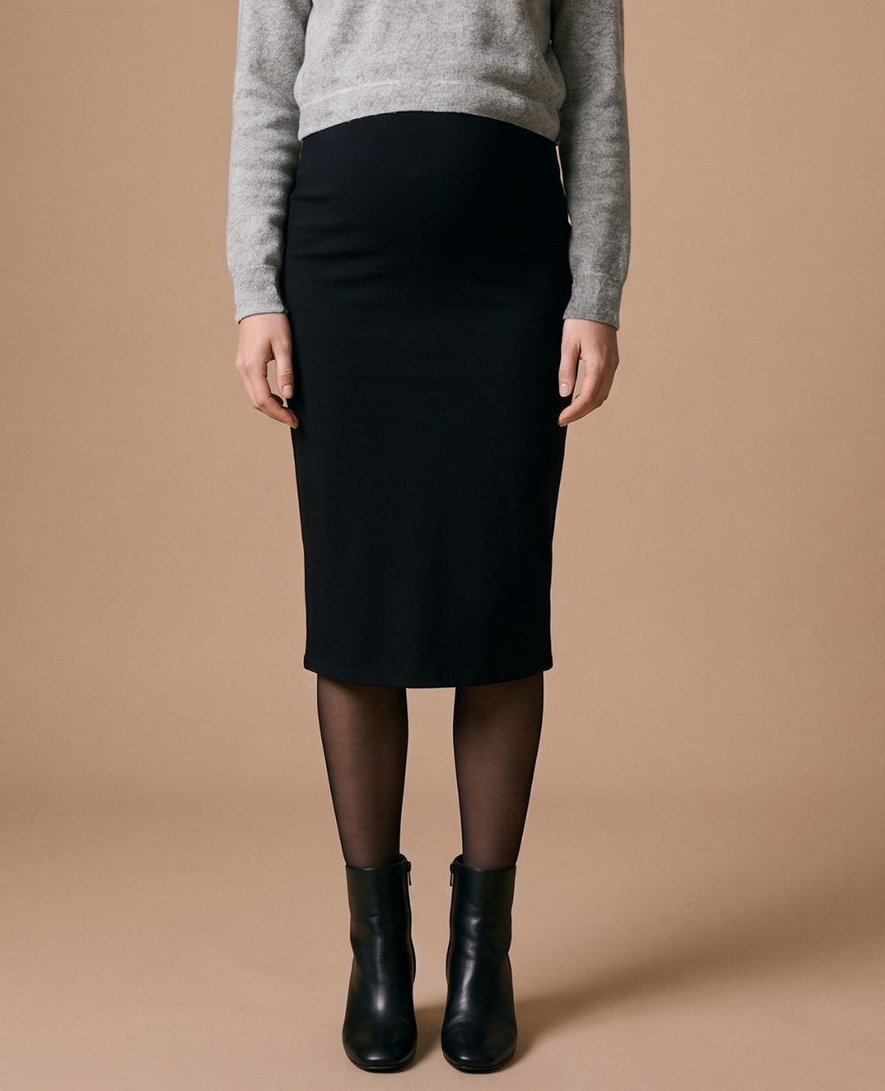 Cache Coeur Morgan kokerrok Zwart: zwarte midirok met hoge taille voor zwangerschap, foto 2