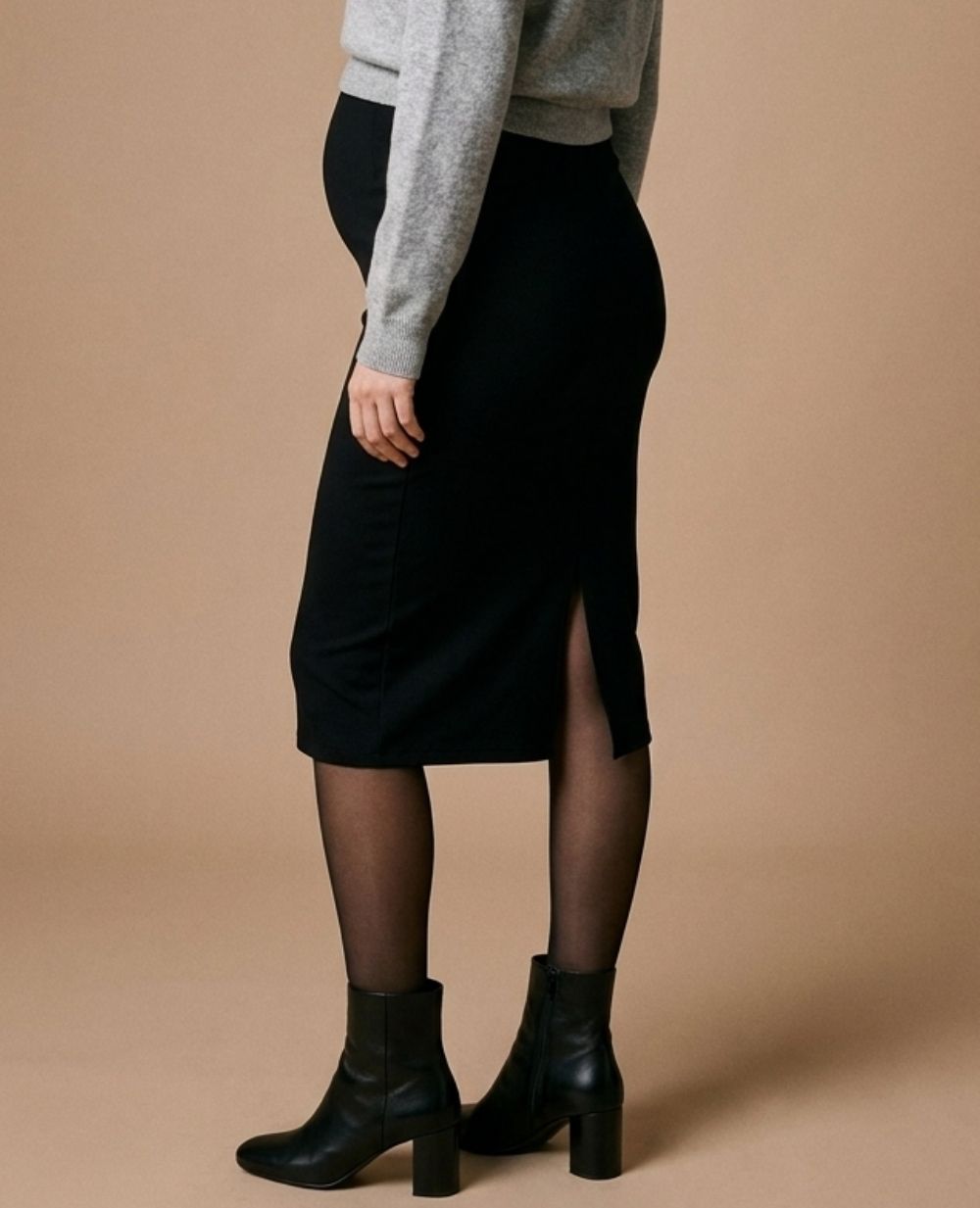Cache Coeur Morgan kokerrok Zwart: zwarte midirok met hoge taille voor zwangerschap, foto 4
