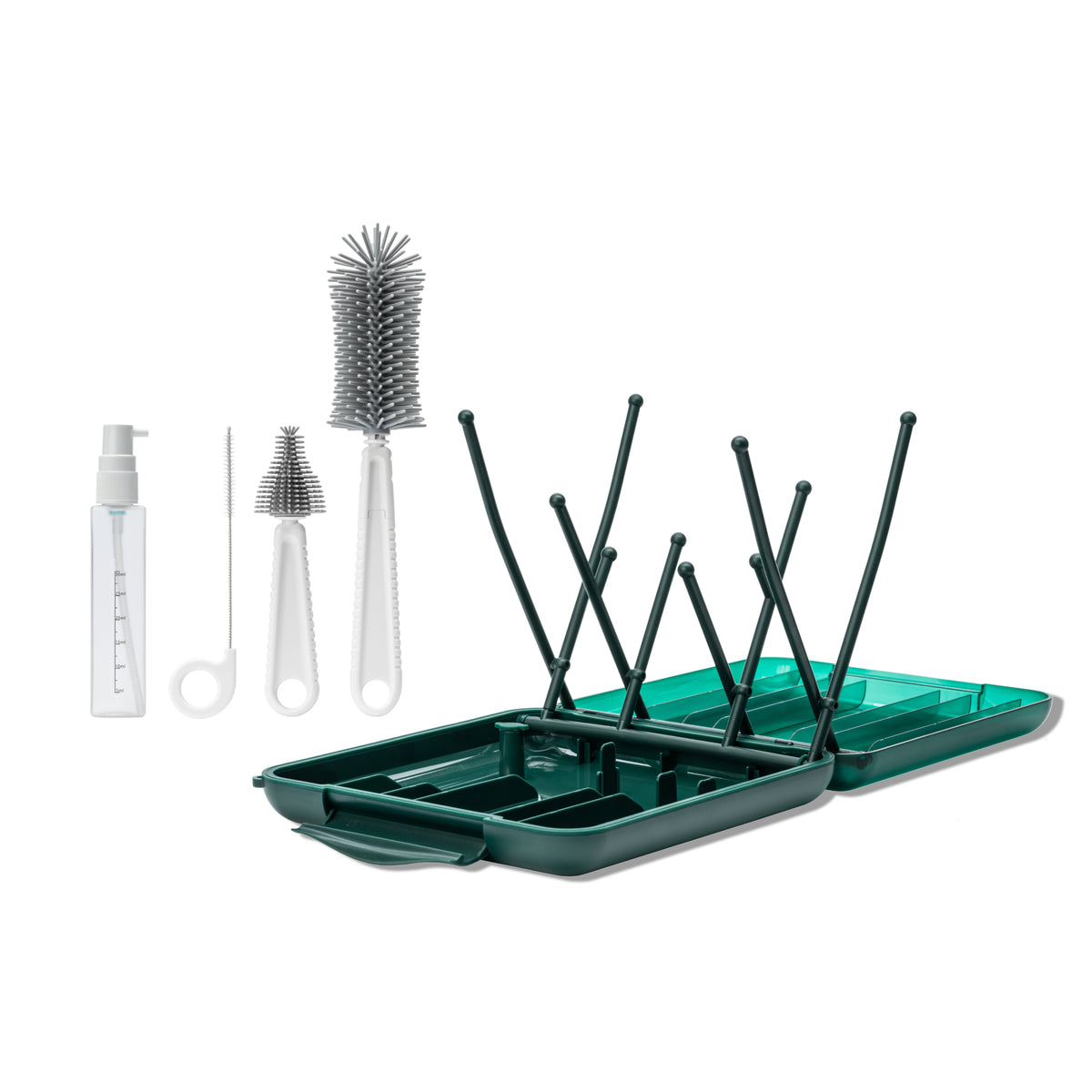 Elvie Travel reiniger set: droogrek, borstels en zeepdispenser