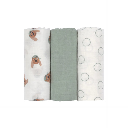 Lässig Swaddle & Burp Blanket M - set van 3 hydrofiele doeken