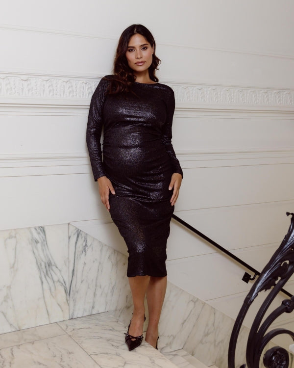 Love2Wait Amelie zwangerschapsjurk zwart met glitter: vooraanzicht