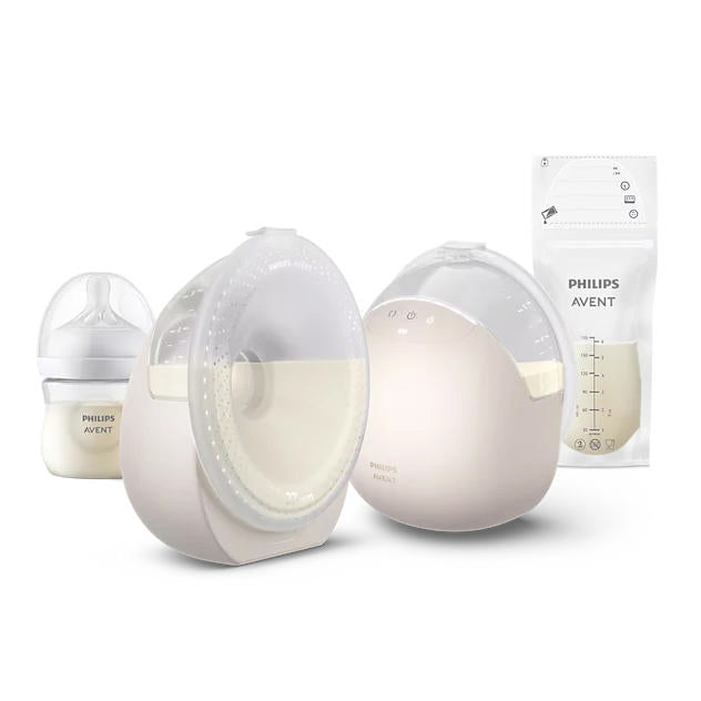 Philips Avent Natural Care handsfree borstkolf: opvangcups met babyfles en bewaarzakje