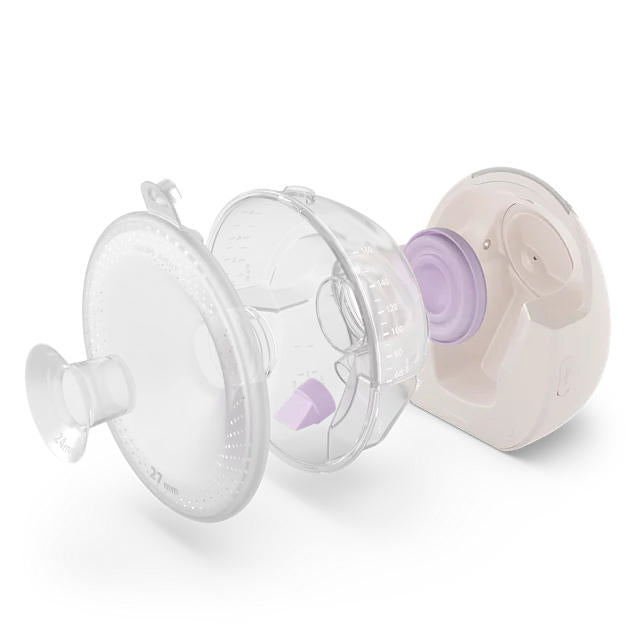 Philips Avent Natural Care handsfree borstkolf: uit elkaar gehaalde onderdelen van de opvangcup