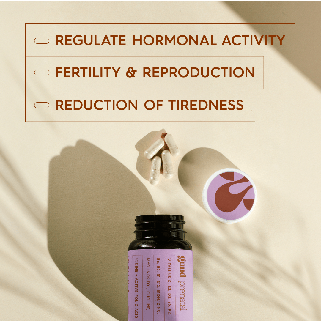 Guud Woman Prenatal multivitamine: verpakking en losse capsule