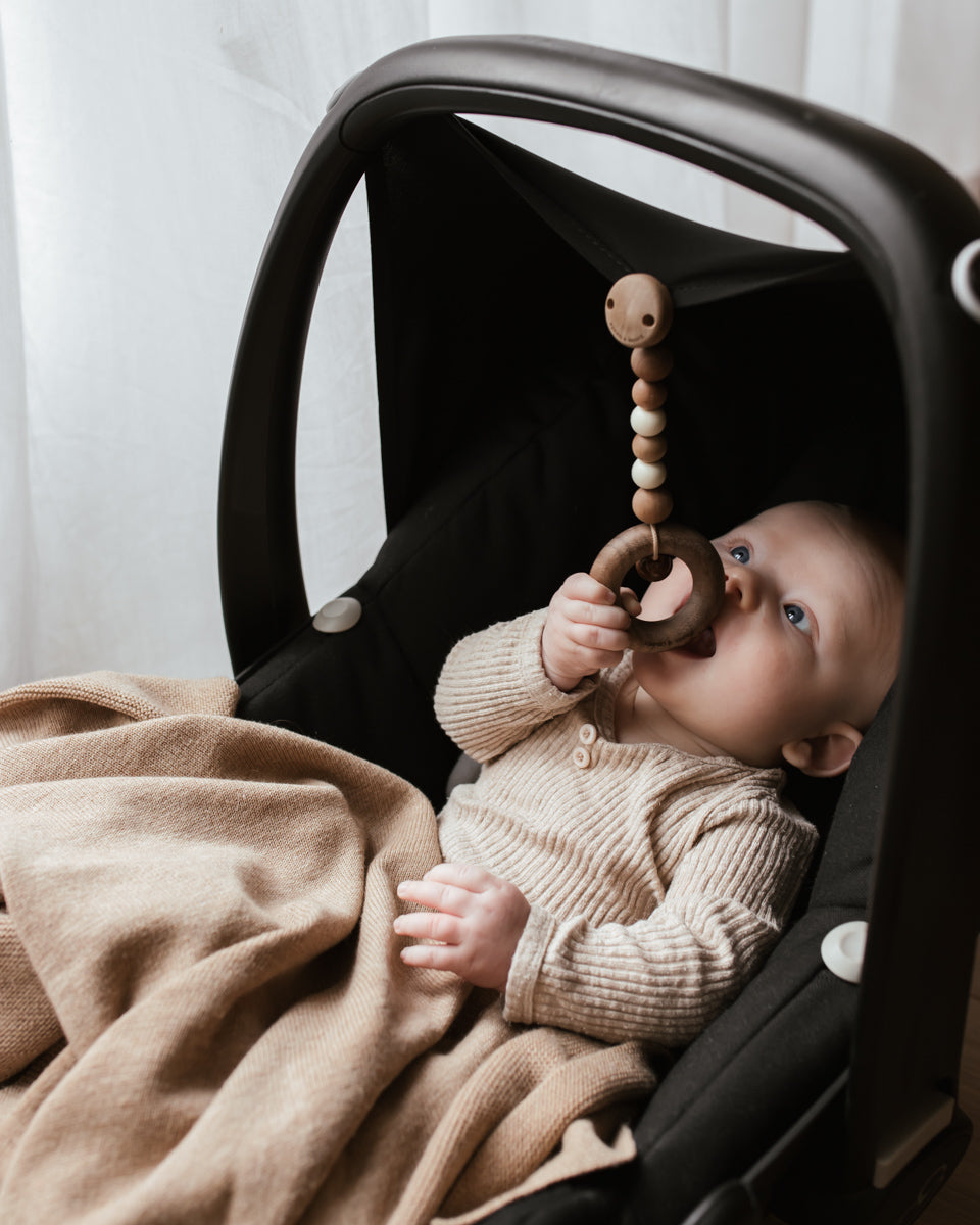 Speen en Koord wagenhanger Bobbie walnoot milk: aan de kap van een maxi-cosi