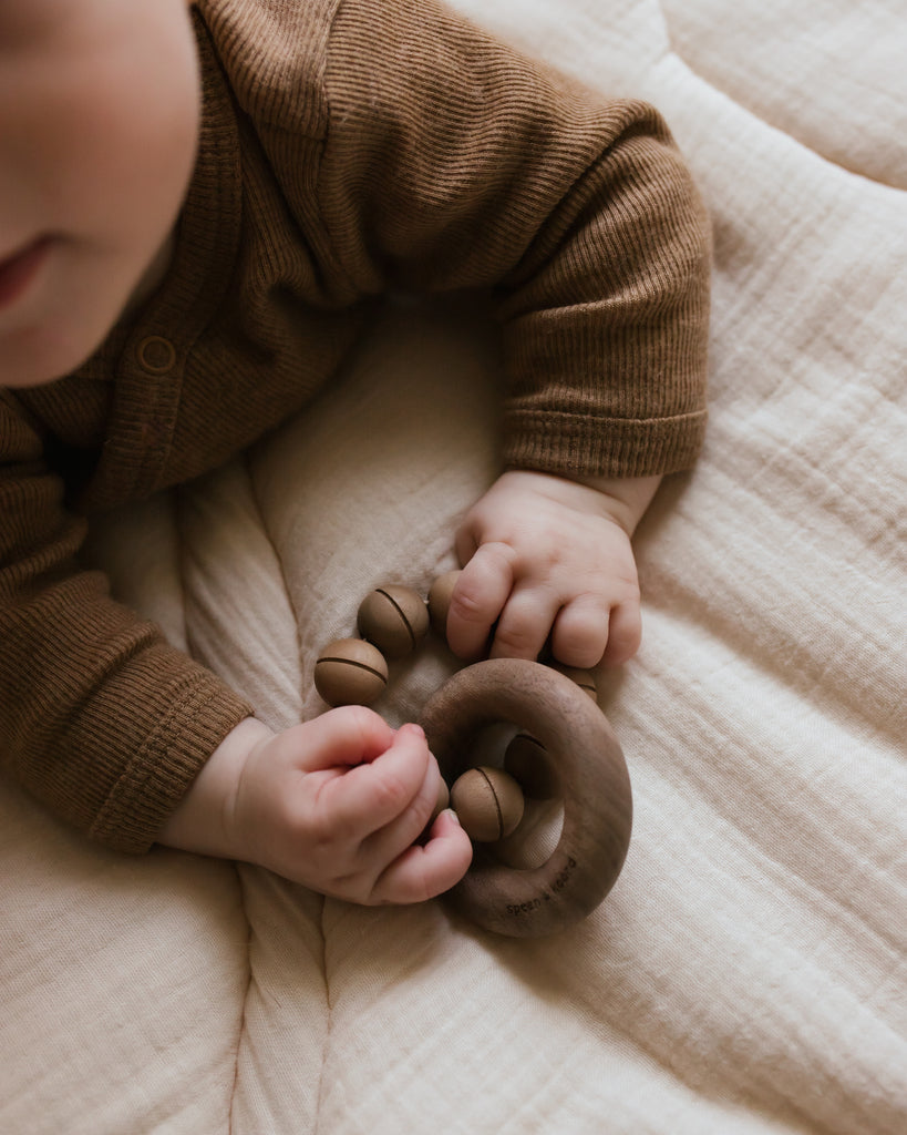 Speen en Koord bijtring Ezra walnoot: in babyhandjes