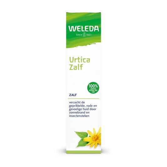 Weleda urtica zalf verzacht de geprikkelde, rode en gevoelige huid door zonnebrand en insectensteken